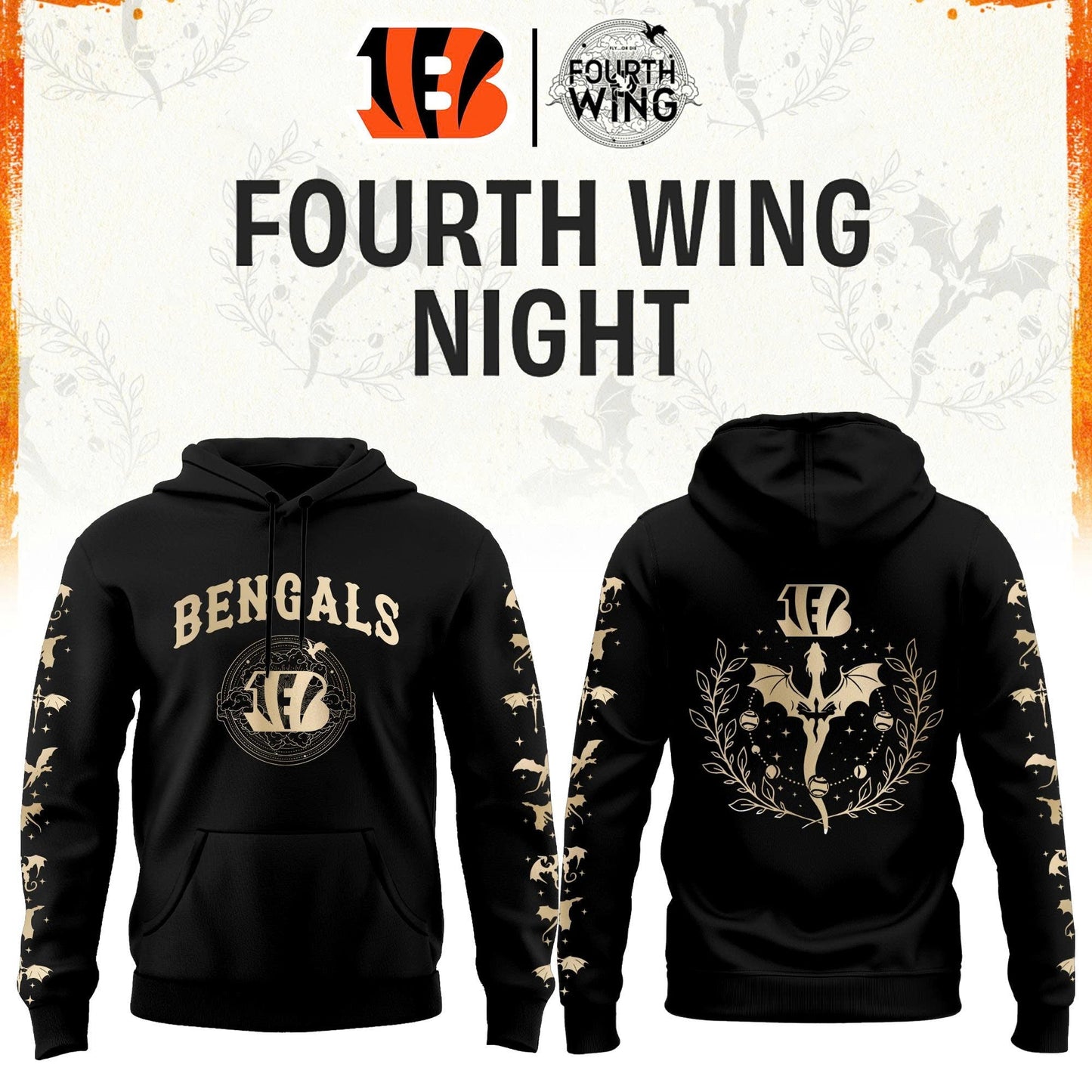 C Bengals Fourth Wings Night Black Hoodie