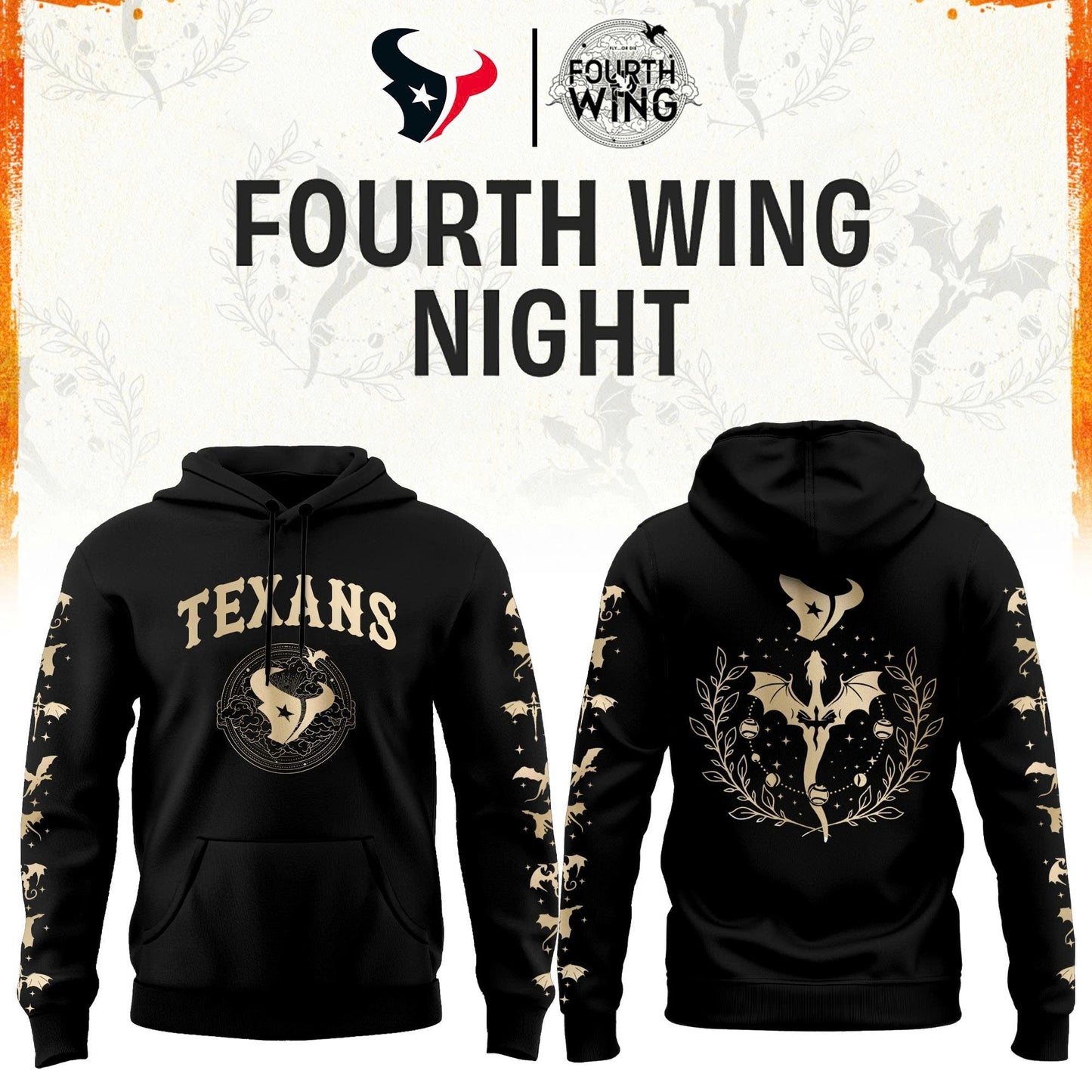 H Texans Fourth Wings Night Black Hoodie