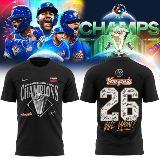Team Beisbol Venezuela 2026 World Baseball Classic Champions Black Shirt V5