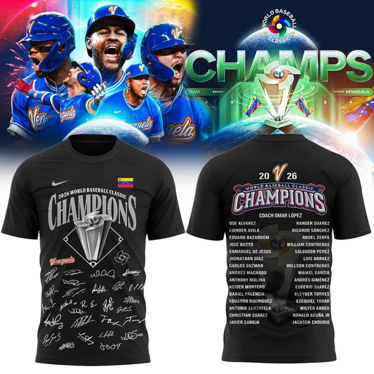 Team Beisbol Venezuela 2026 World Baseball Classic Champions Signature Black Shirt V2