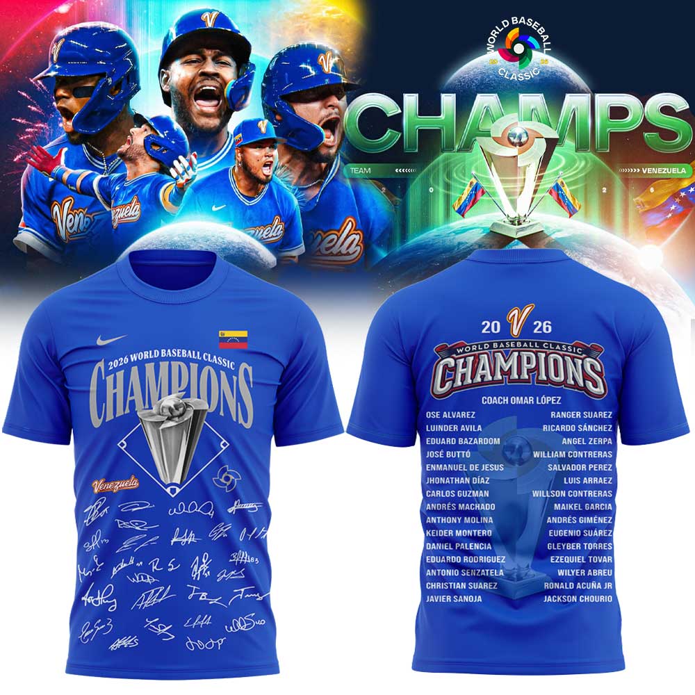 Team Beisbol Venezuela 2026 World Baseball Classic Champions Signature Blue Shirt V2