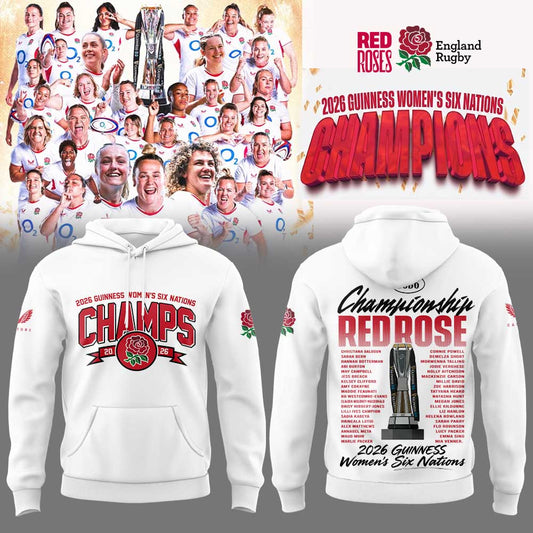 England Red Roses 2026 W6N Grand Slam Winners Graphic Champions Limited Hoodie White