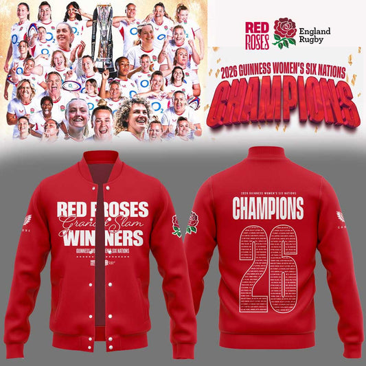 England Red Roses 2026 W6N Grand Slam Winners Graphic Champions Limited Jacket Red V2