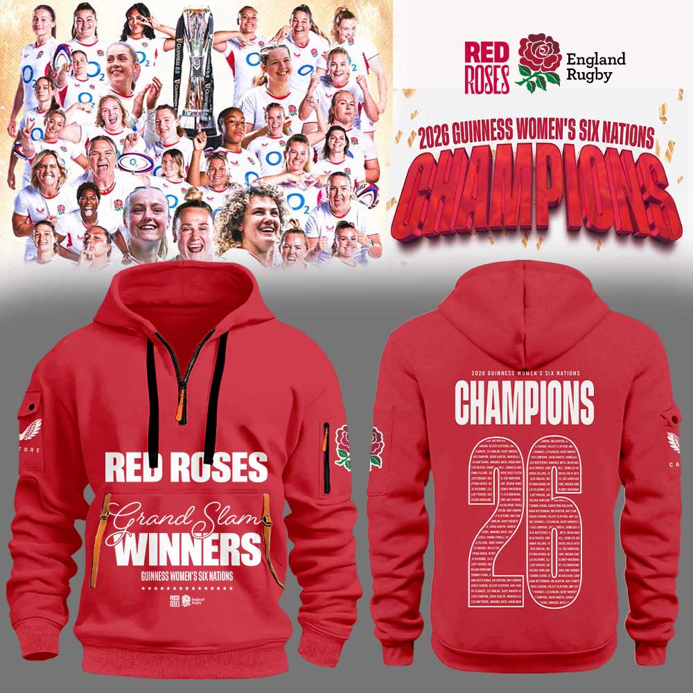 England Red Roses 2026 W6N Grand Slam Winners Graphic Champions Limited Hoodie Red V2