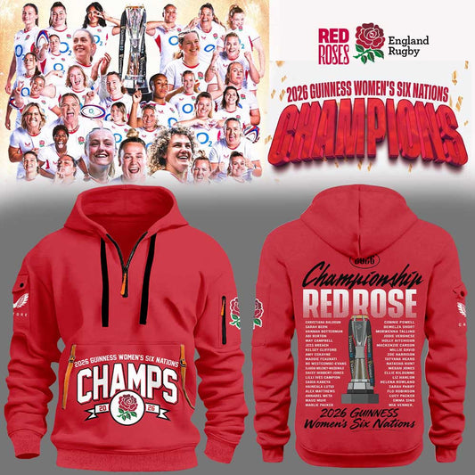 England Red Roses 2026 W6N Grand Slam Winners Graphic Champions Limited Hoodie Red