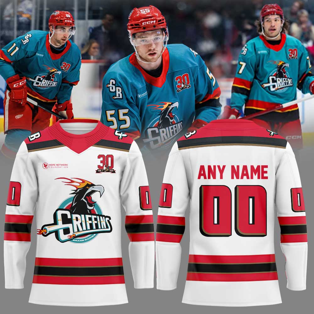 Grand Rapids Griffins Hat tricks and Hoops Night Hockey Jersey Custom Name, Number