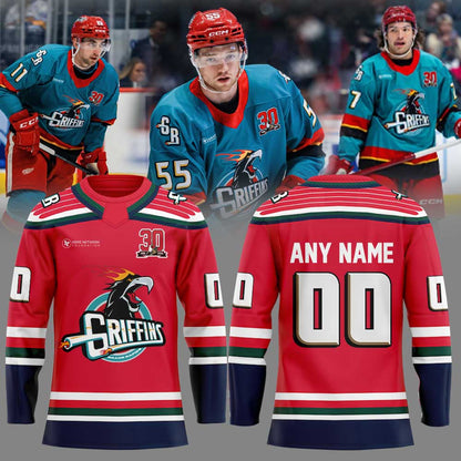Grand Rapids Griffins Hat tricks and Hoops Night Hockey Jersey Custom Name, Number