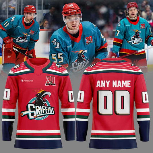 Grand Rapids Griffins Hat tricks and Hoops Night Hockey Jersey Custom Name, Number