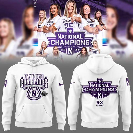 Northwestern Wildcats Women’s Lacrosse 2026 National Champions Limited Hoodie White V2
