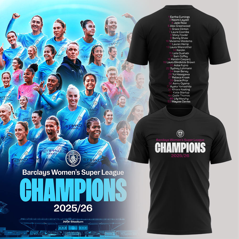 Manchester City Women Our incredible journey to the 2025/26 WSL title WSL CHAMPIONS! Shirt Black V2