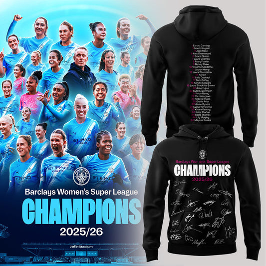 Manchester City Women Our incredible journey to the 2025/26 WSL title WSL CHAMPIONS! Hoodie Black