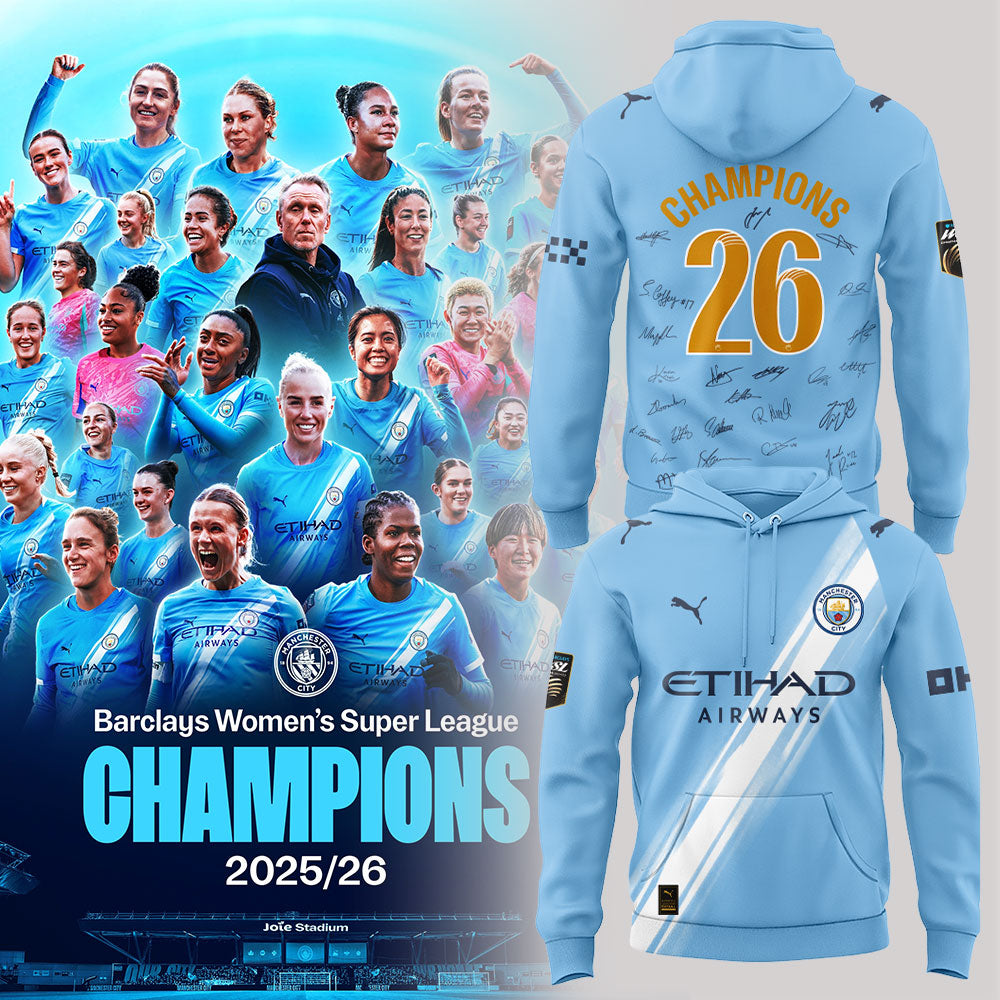 Manchester City Women Our incredible journey to the 2025/26 WSL title WSL CHAMPIONS! Hoodie Blue