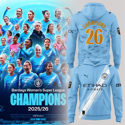 Manchester City Women Our incredible journey to the 2025/26 WSL title WSL CHAMPIONS! Hoodie Blue