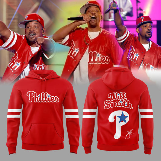 Will Smith Rocked a Red Phillies Jersey + Phillies Hat during his performance at the One Philly Unity Concert for America V2 Hoodie