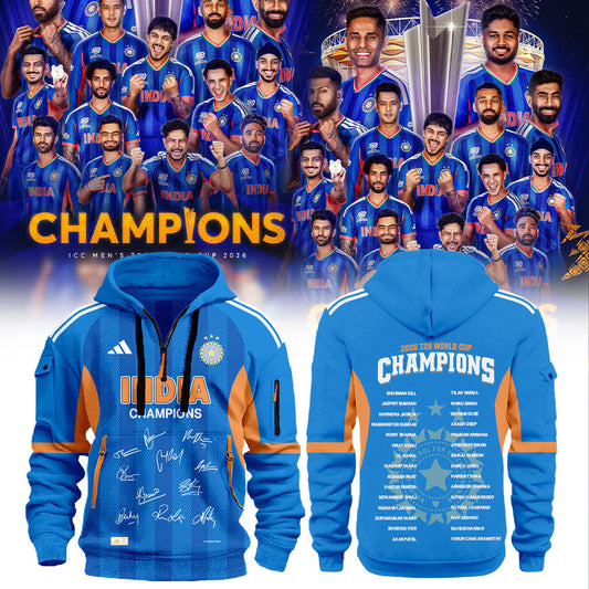 Cricket India 2026 T20 World Cup Champions Zip 1/4 Hoodie