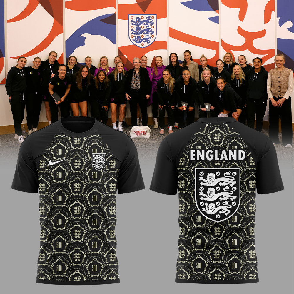 Special Pre-Match Shirts For The England Women’s National Team To Commemorate Their 500th Game 2026-2027 500th Shirt Black