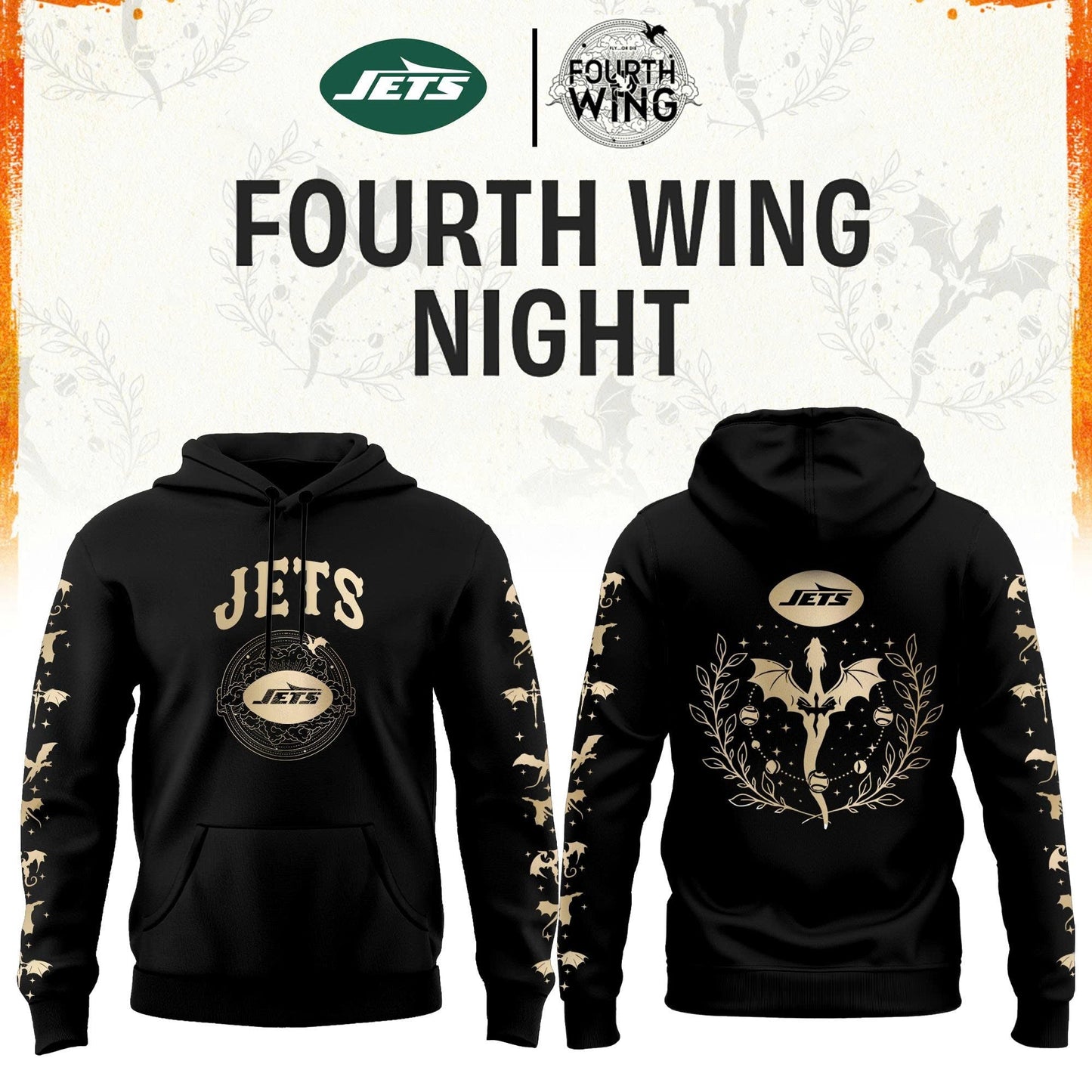 NY Jets Fourth Wings Night Black Hoodie
