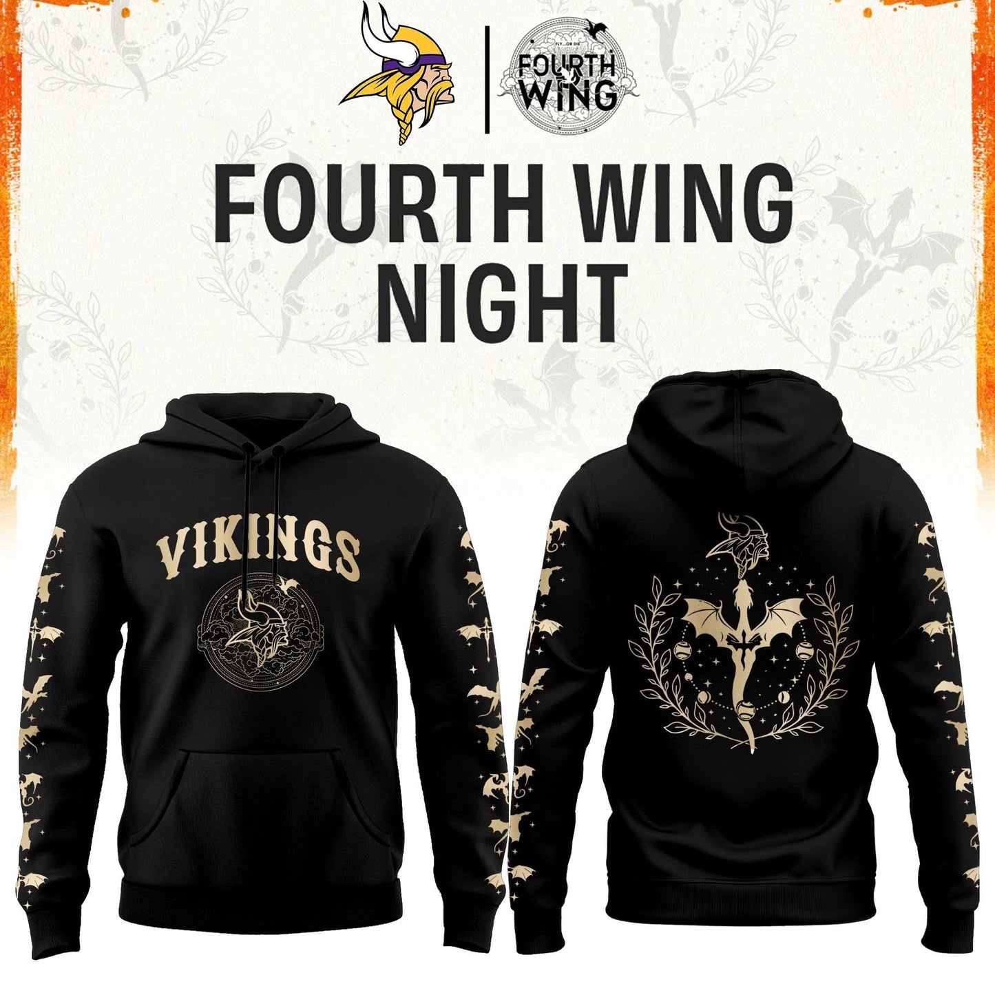 M Vikings Fourth Wings Night Black Hoodie
