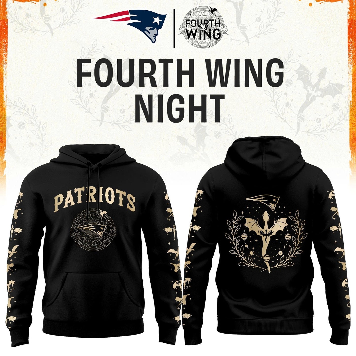 NE Patriots Fourth Wings Night Black Hoodie