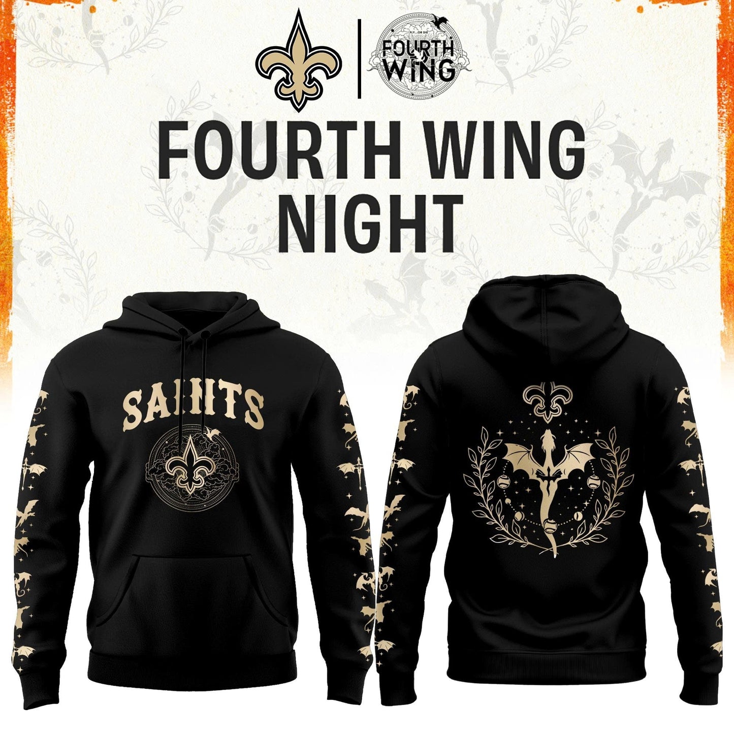 NO Saints Fourth Wings Night Black Hoodie