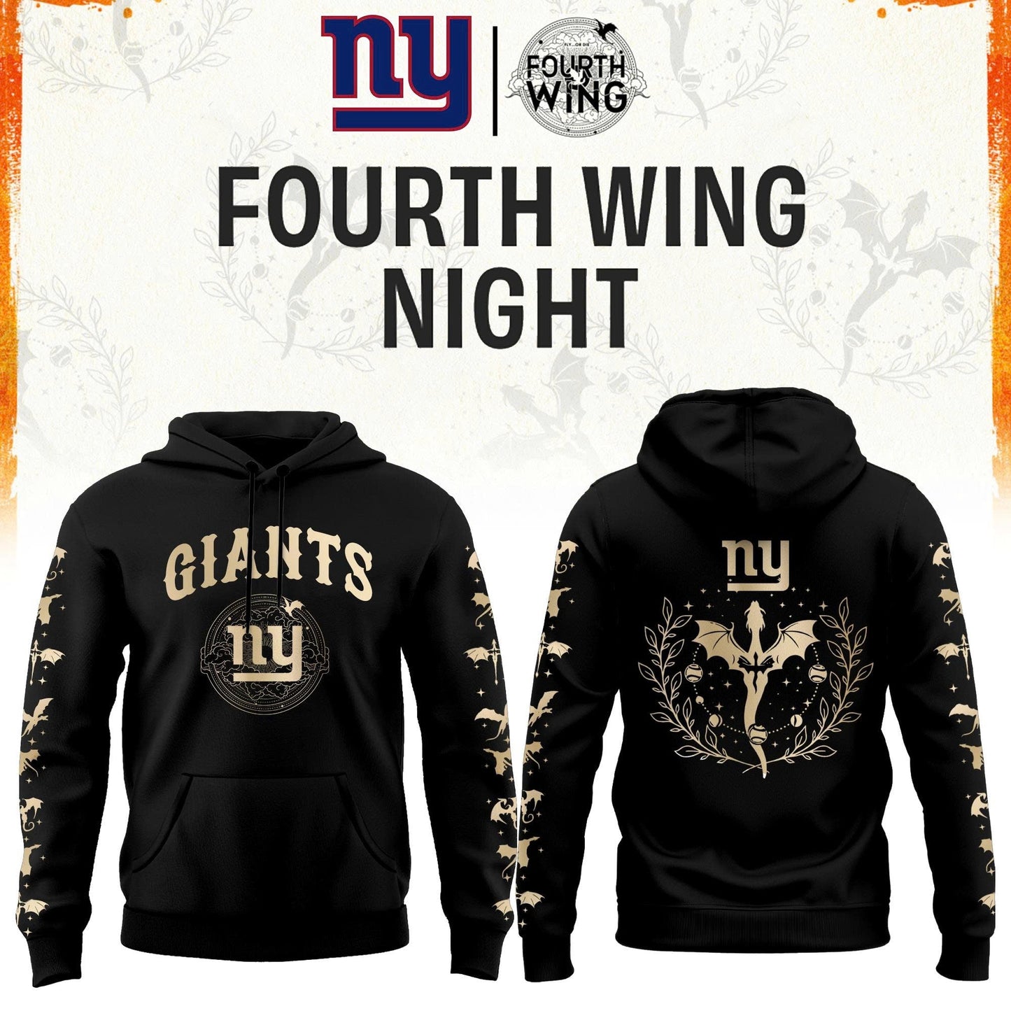 NY Giants Fourth Wings Night Black Hoodie
