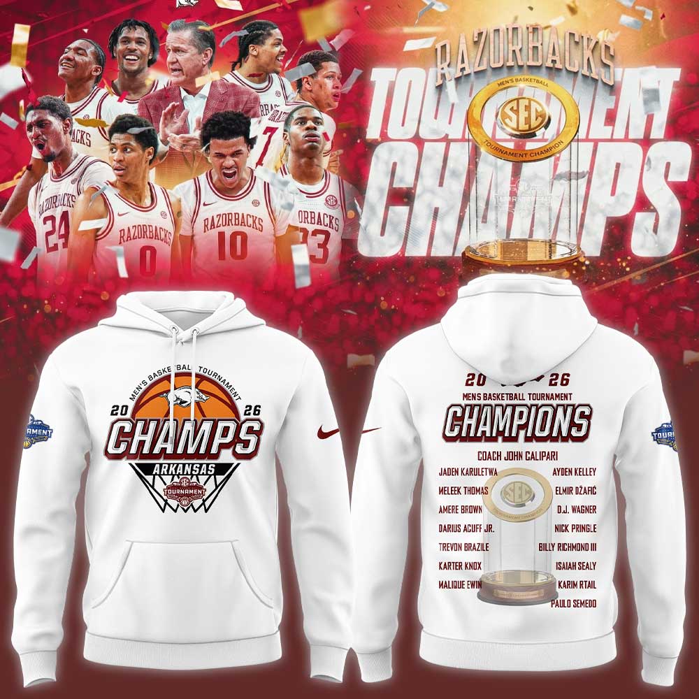A Razorbacks Basketball 2026 SEC Men™s Basketball Tournament Champions White Hoodie