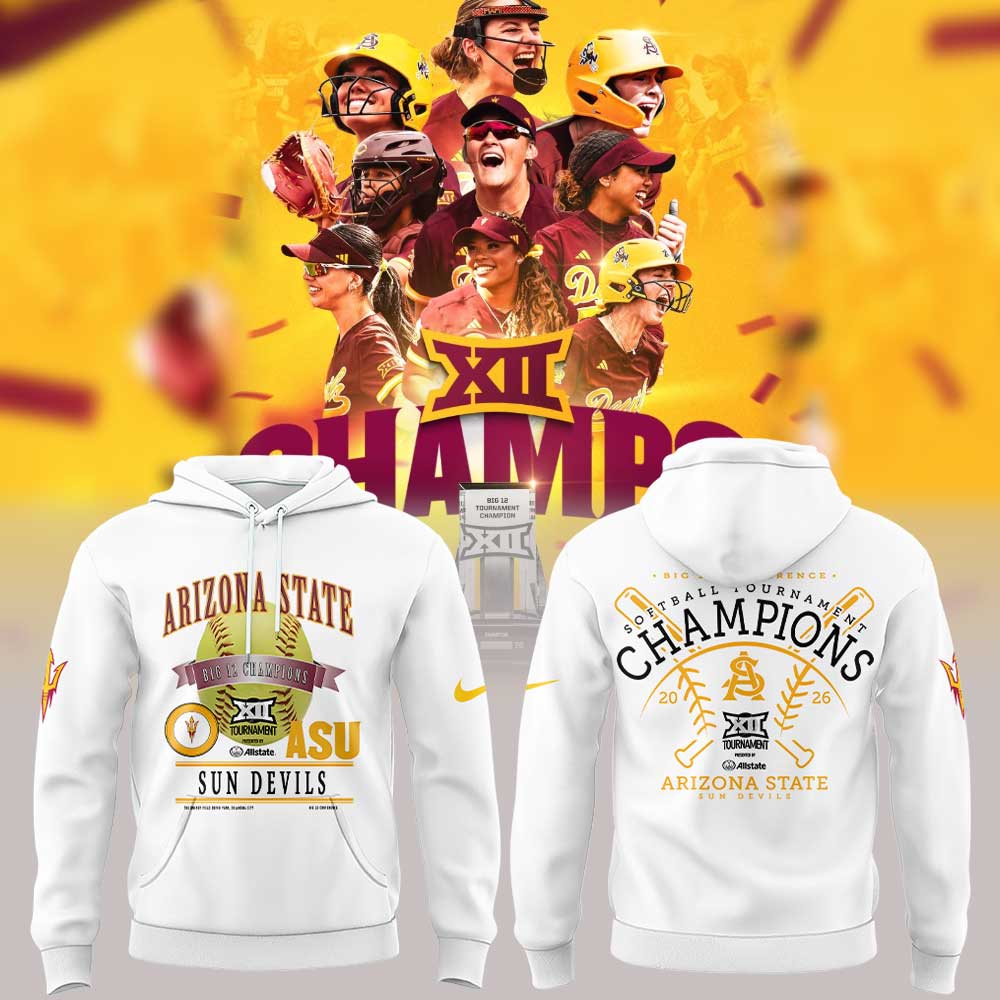 Arizona State Sun Devils 2026 Big 12 Softball Tournament Champions Locker Room Hoodie White V2
