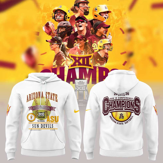 Arizona State Sun Devils 2026 Big 12 Softball Tournament Champions Locker Room Hoodie White