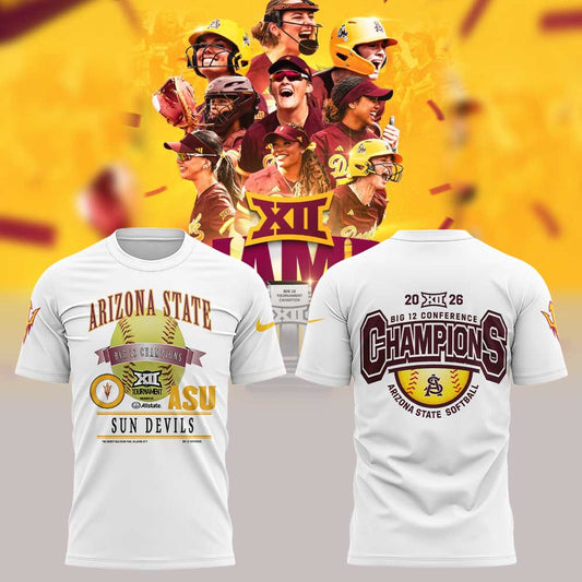 Arizona State Sun Devils 2026 Big 12 Softball Tournament Champions Locker Room Shirt White