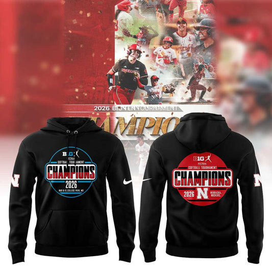 Nebraska Softball 2026 BIG TEN TOURNAMENT CHAMPIONS Hoodie Black