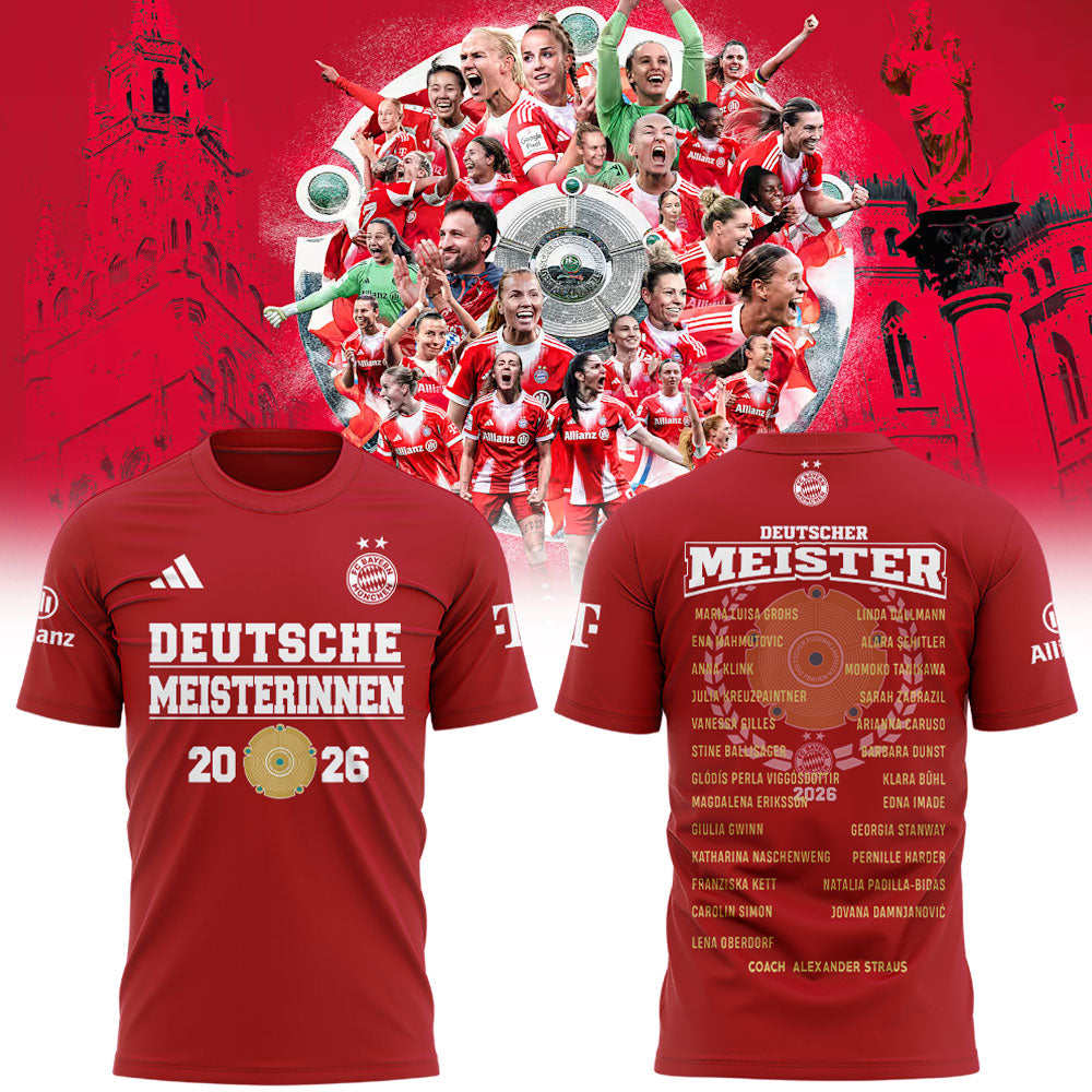 FC Bayern Frauen ” Has Won The Women™s Bundesliga Title For The Fourth Consecutive Time Shirt Red
