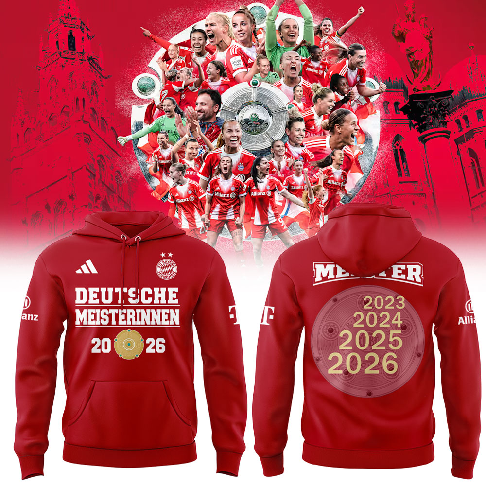 FC Bayern Frauen 𝑴𝑬𝑰𝑺𝑻𝑬𝑹𝑰𝑵𝑵𝑬𝑵 𝟐𝟎𝟐𝟔 Has Won The Women’s Bundesliga Title For The Fourth Consecutive Time Hoodie Red V2