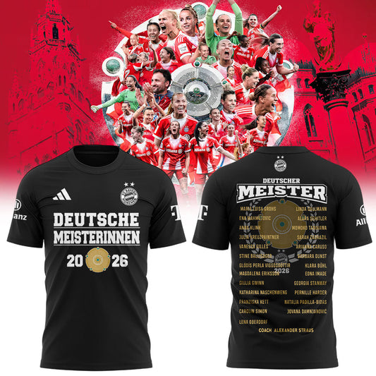 FC Bayern Frauen 𝑴𝑬𝑰𝑺𝑻𝑬𝑹𝑰𝑵𝑵𝑬𝑵 𝟐𝟎𝟐𝟔 Has Won The Women’s Bundesliga Title For The Fourth Consecutive Time Shirt Black