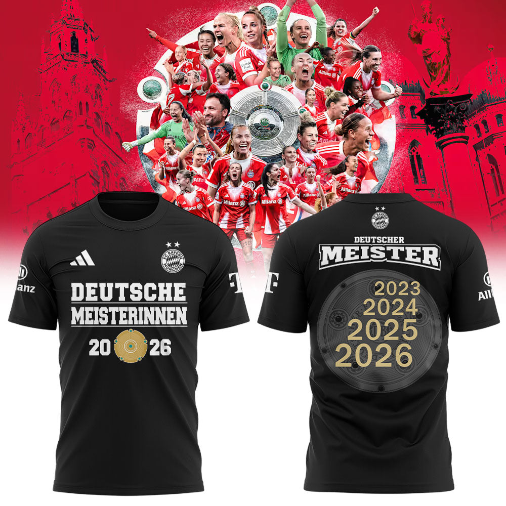 FC Bayern Frauen 𝑴𝑬𝑰𝑺𝑻𝑬𝑹𝑰𝑵𝑵𝑬𝑵 𝟐𝟎𝟐𝟔 Has Won The Women’s Bundesliga Title For The Fourth Consecutive Time Hoodie Black V2