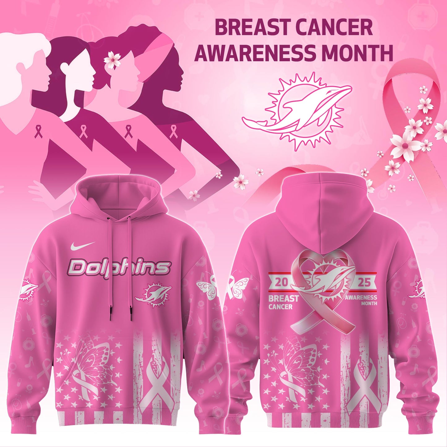Los Angeles Dolphins Special Breast Cancer Awareness Month Limited Edition Hoodie 2025