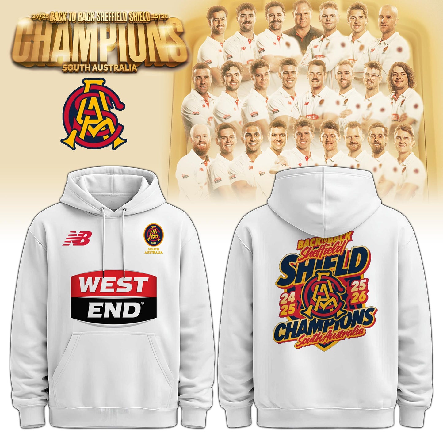 South Australia Special Back to Back Sheffield Shield Cricket Champions Limited Edition Hoodie