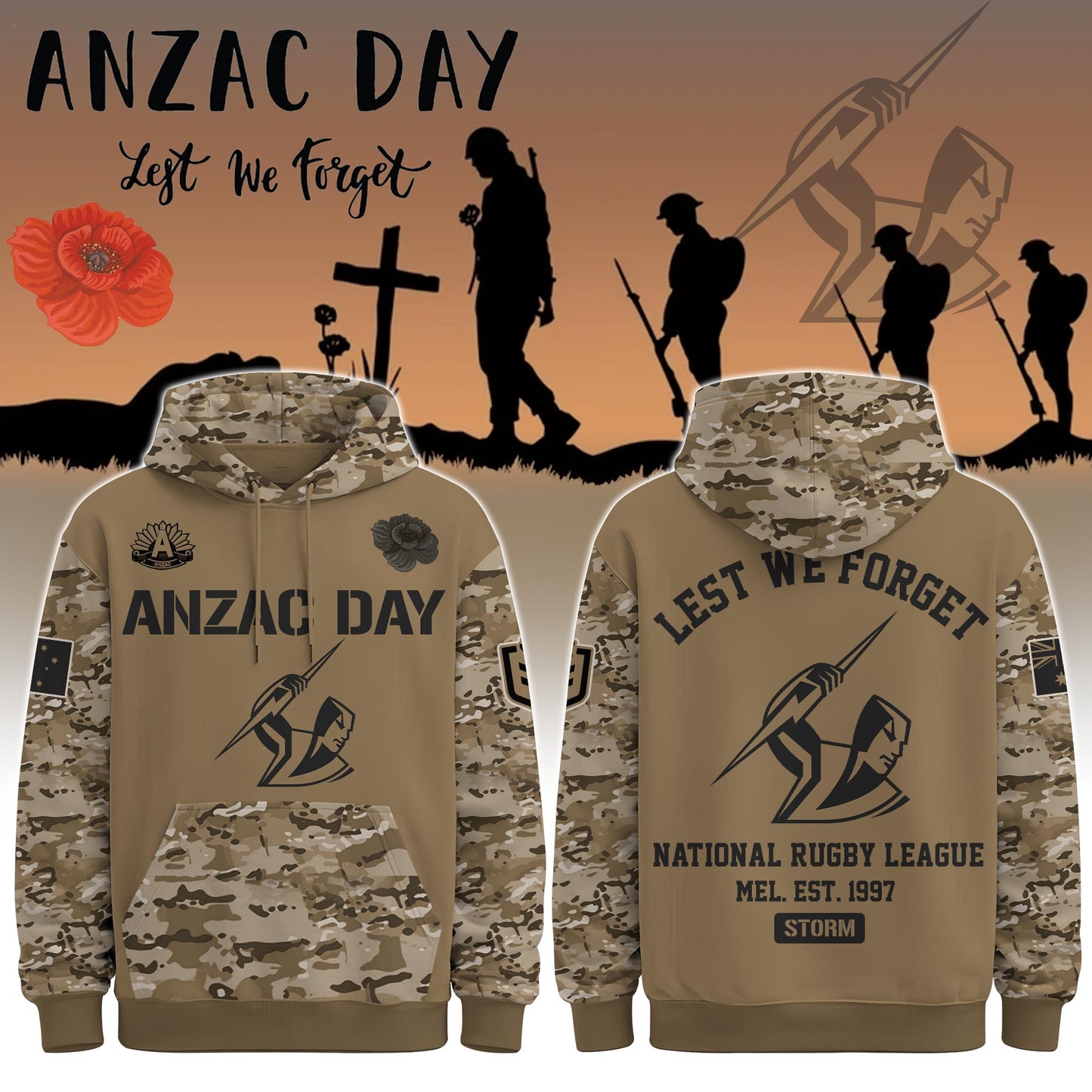 Melbourne Storm “ Anzac Day Hoodie