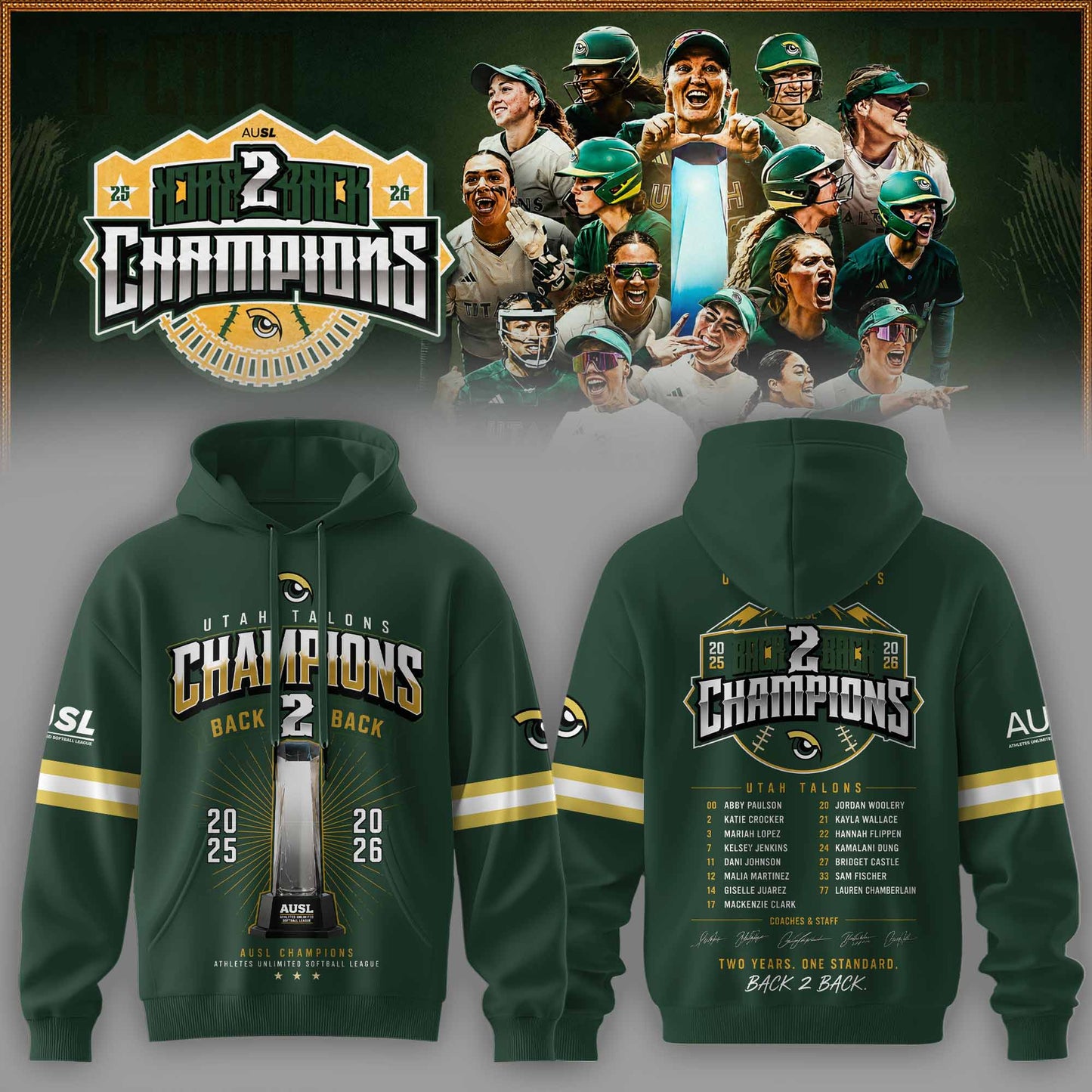 Utah Talons Back-to-Back 2026 Champions Hoodie