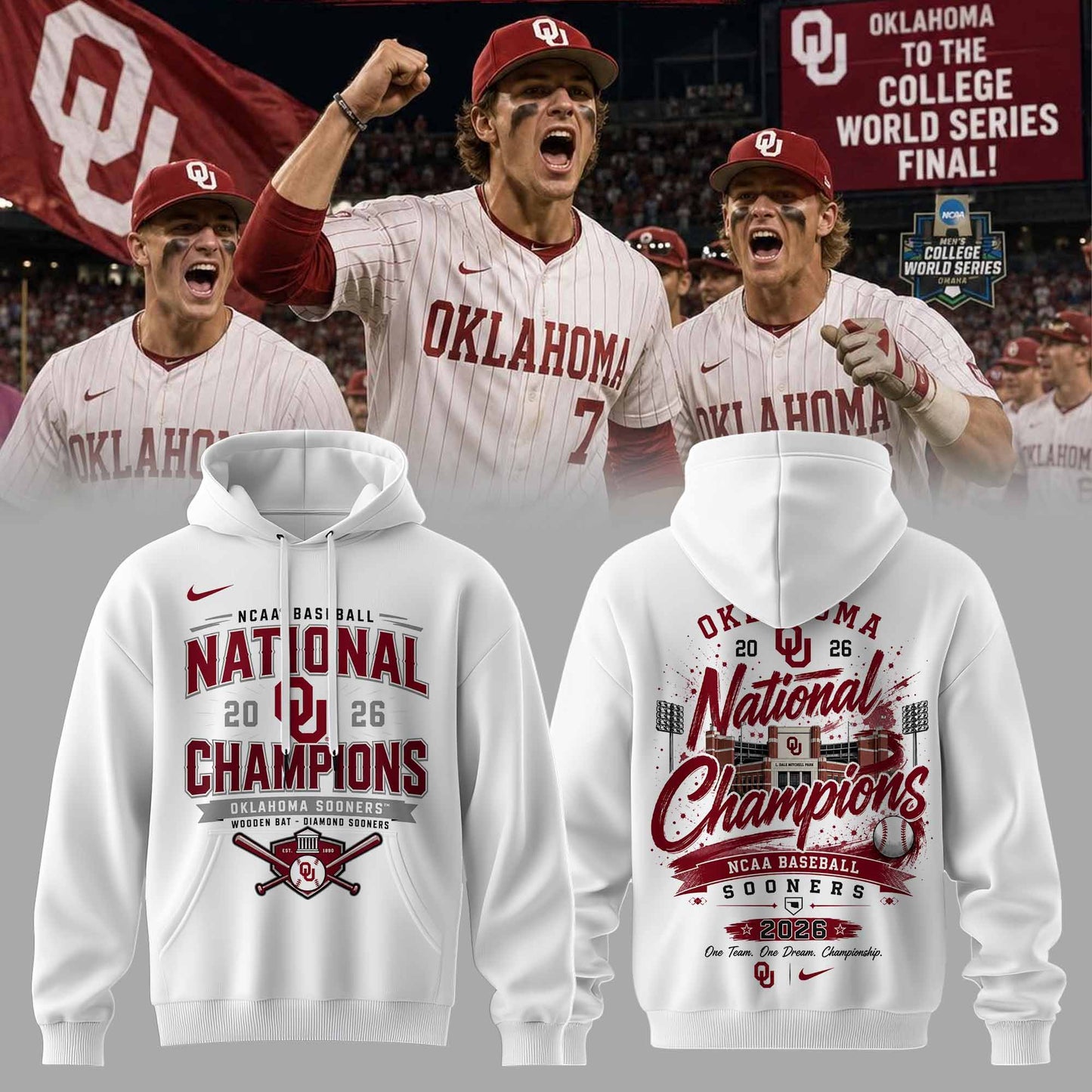 Oklahoma Sooners 2026 NCAA Baseball National Champions Hoodie