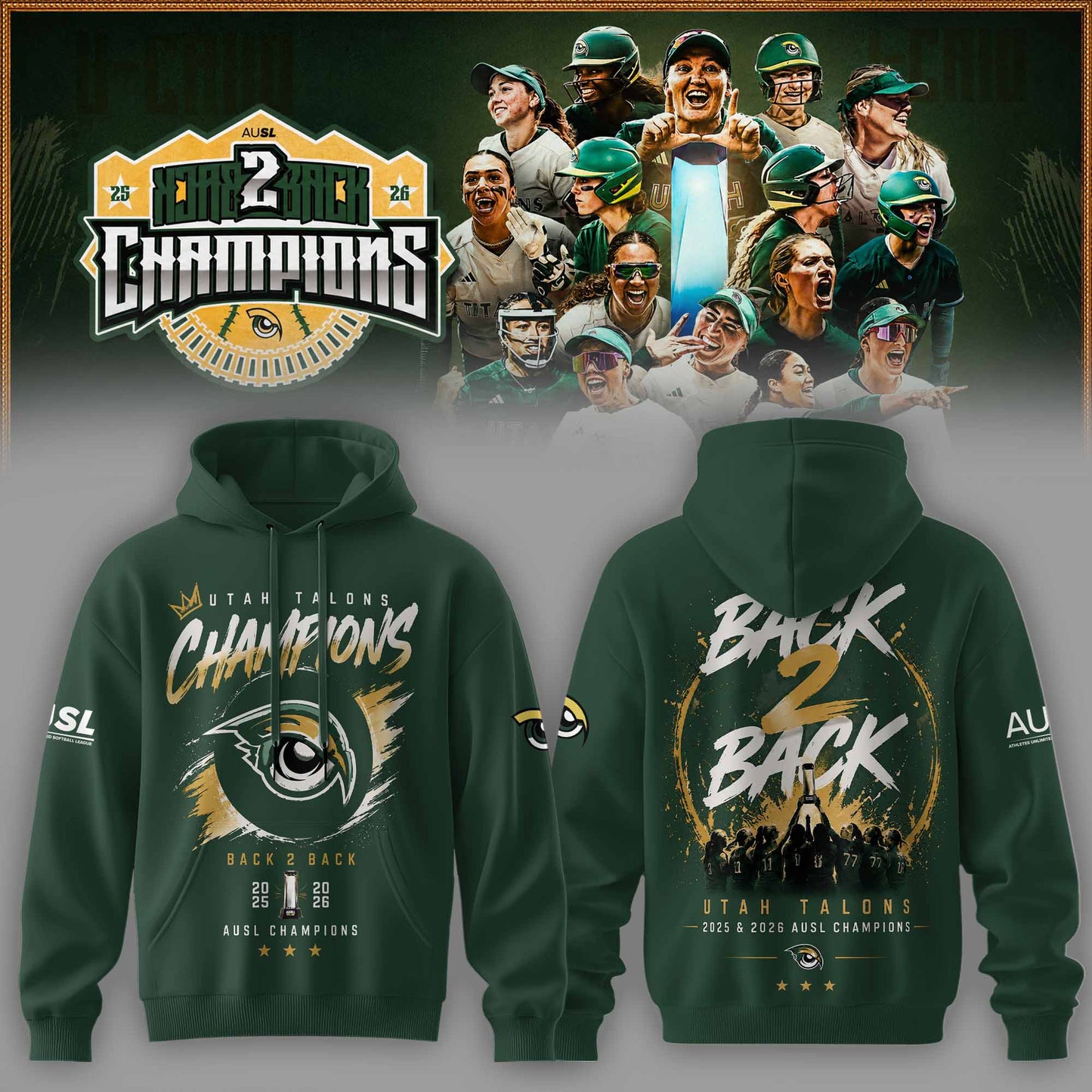 Utah Talons Back-to-Back 2026 Champions Hoodie