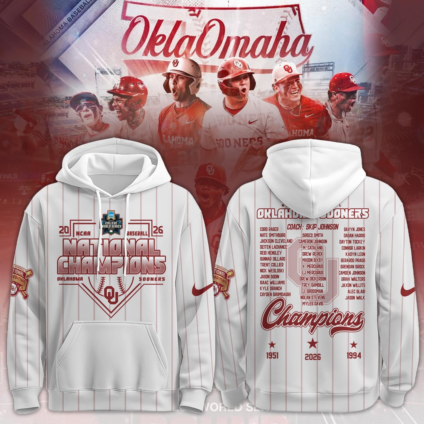 Oklahoma Sooners 2026 NCAA Baseball National Champions Hoodie