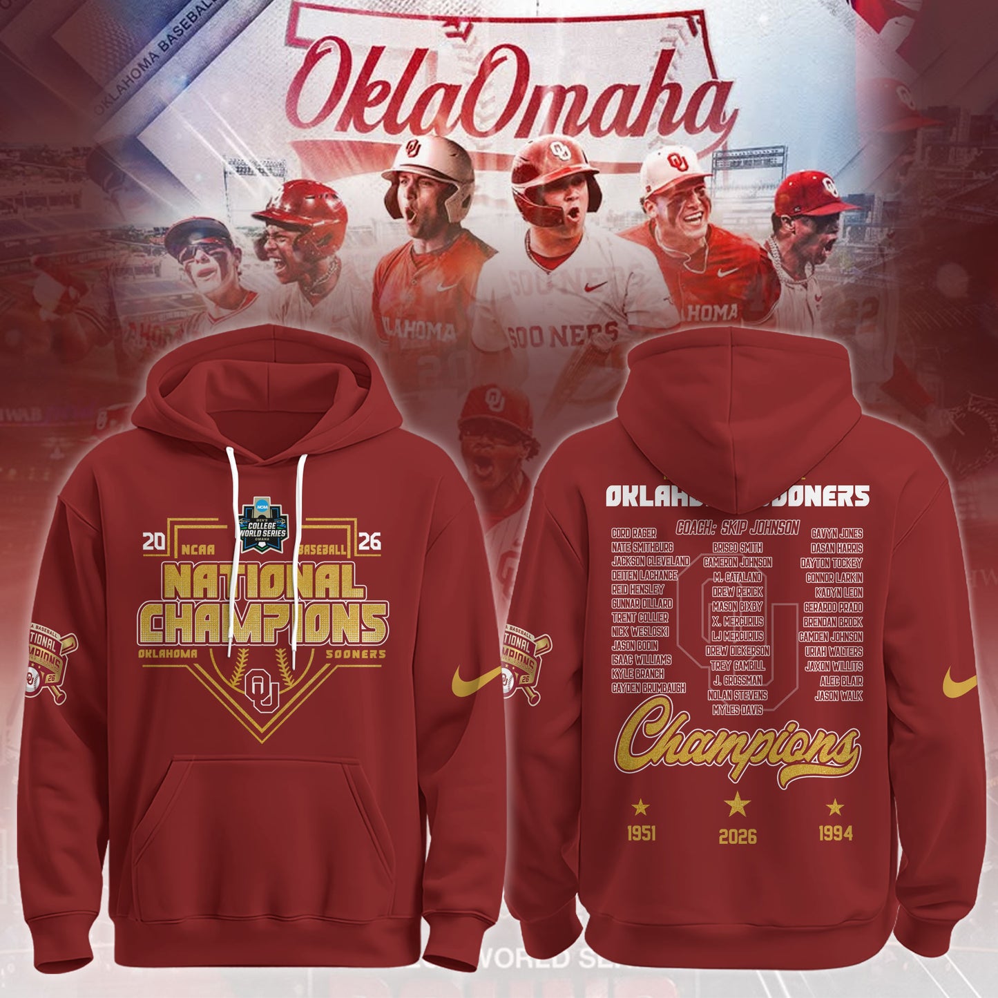 Oklahoma Sooners 2026 NCAA Baseball National Champions Hoodie