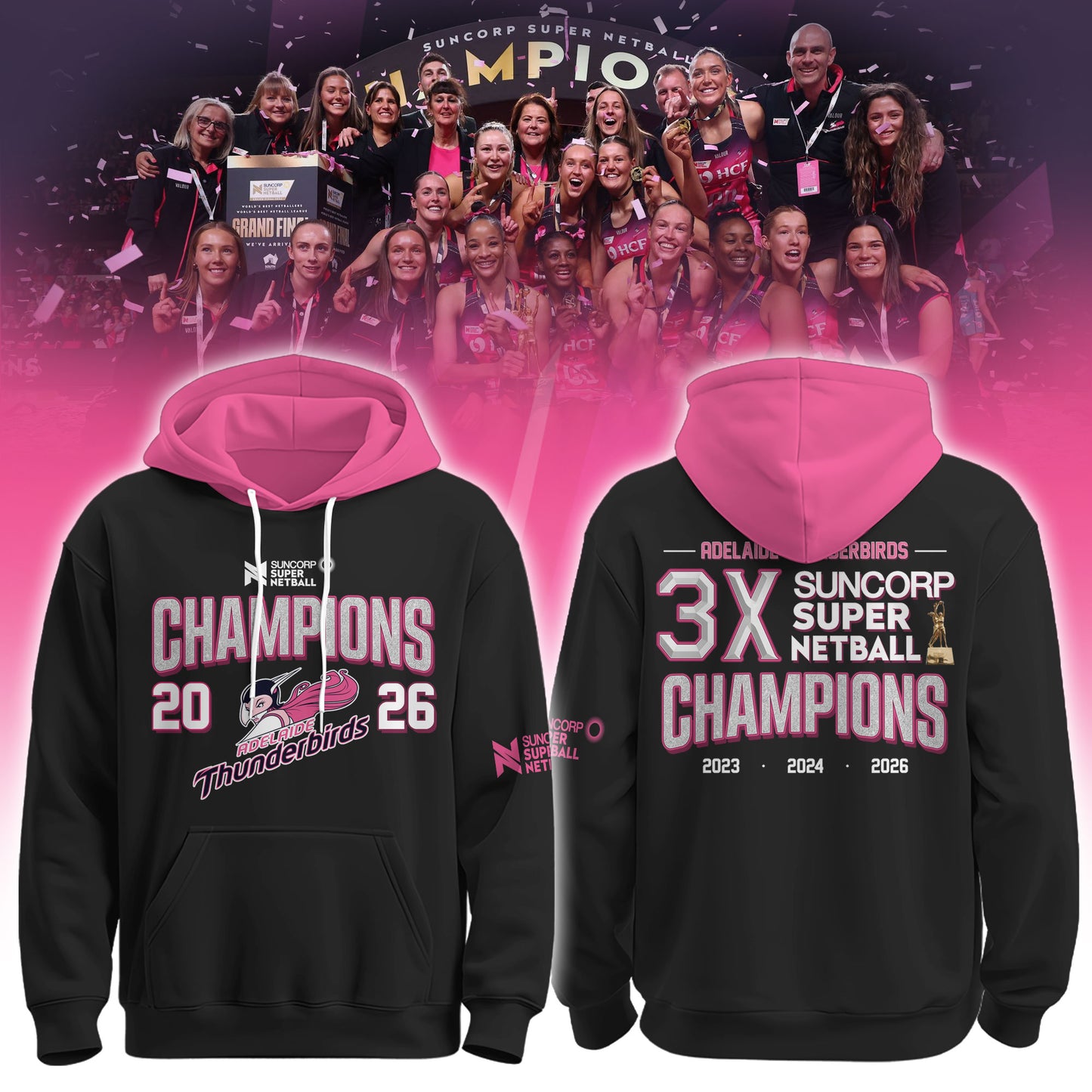 Adelaide Thunderbirds 2026 Champions Women’s Edition Hoodie For Fans Black