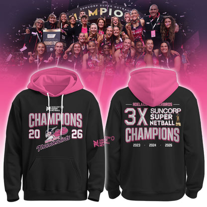 Adelaide Thunderbirds 2026 Champions Women’s Edition Hoodie For Fans Black