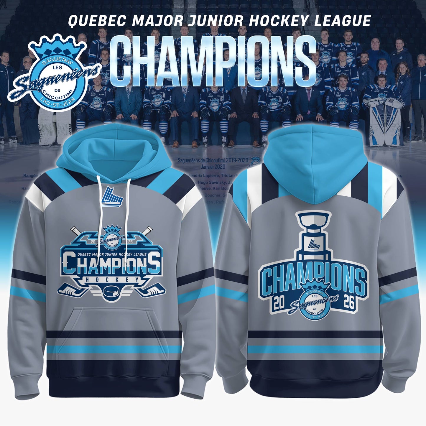 Chicoutimi Saguenéens 2026 QMJHL Champions Hoodie Limited Edition