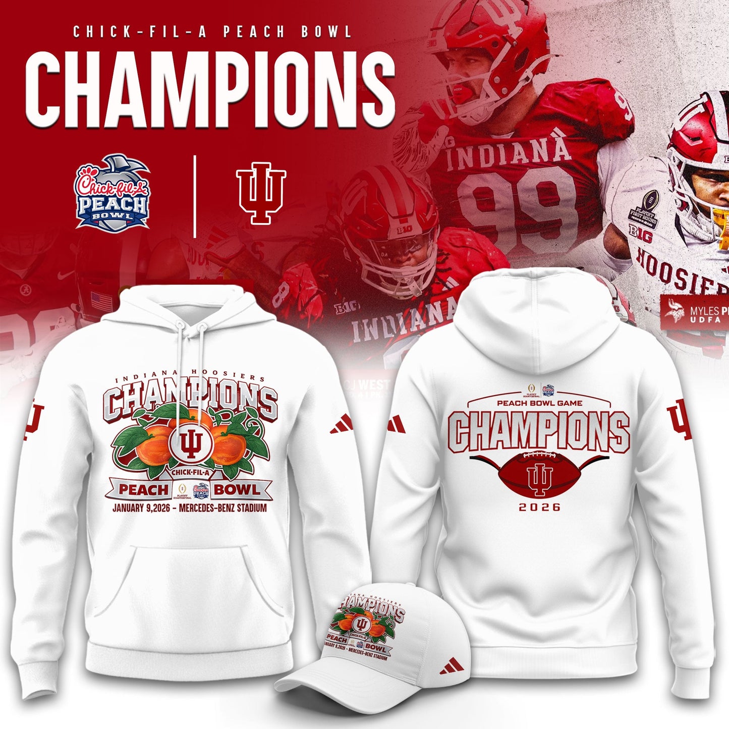Indiana Hoosiers 2026 Peach Bowl Champions Limited Hoodie