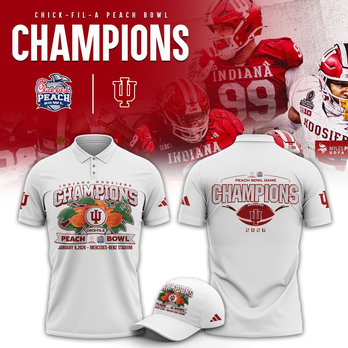 Indiana Hoosiers 2026 Peach Bowl Champions Limited Polo Shirt
