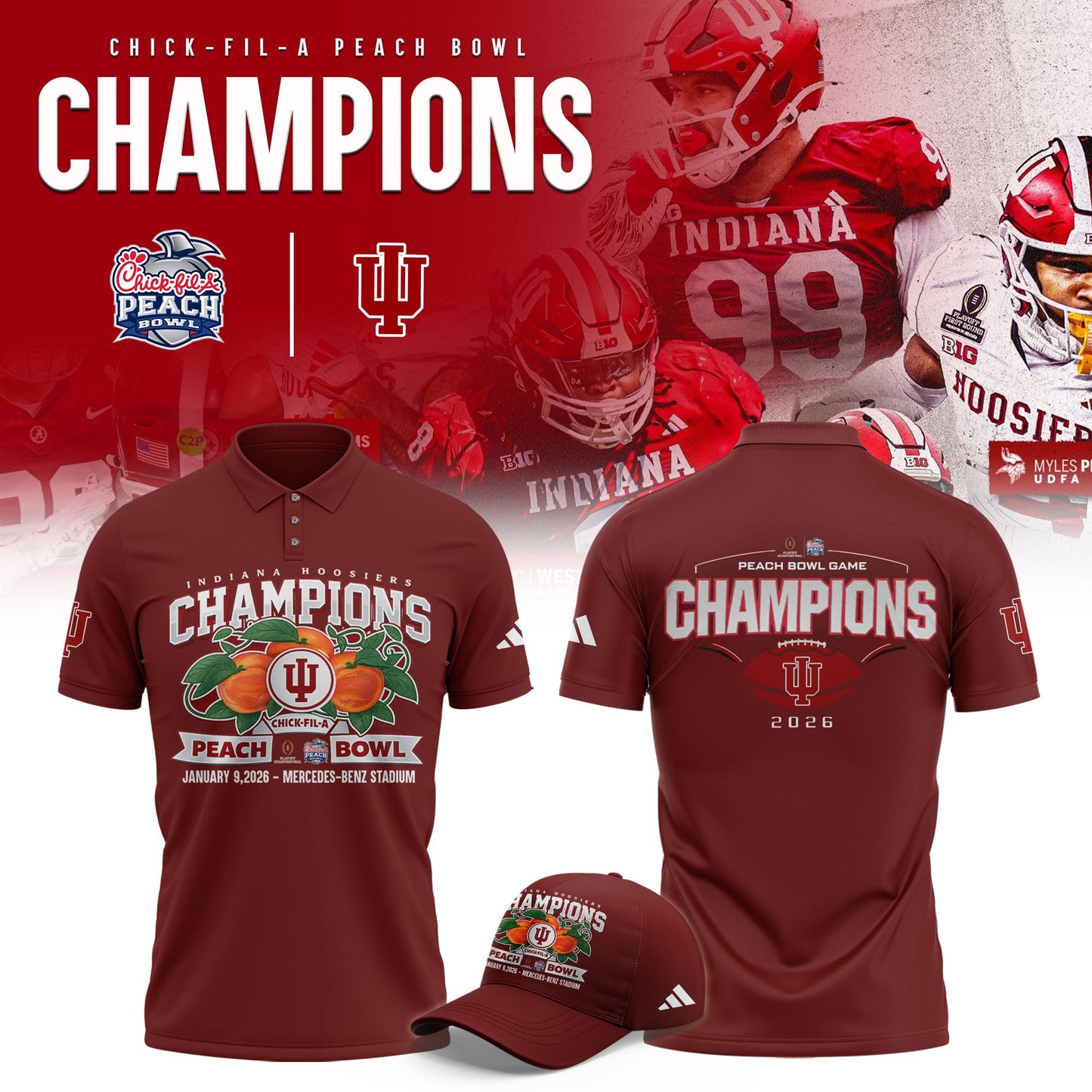 Indiana Hoosiers 2026 Peach Bowl Champions Limited Polo Shirt