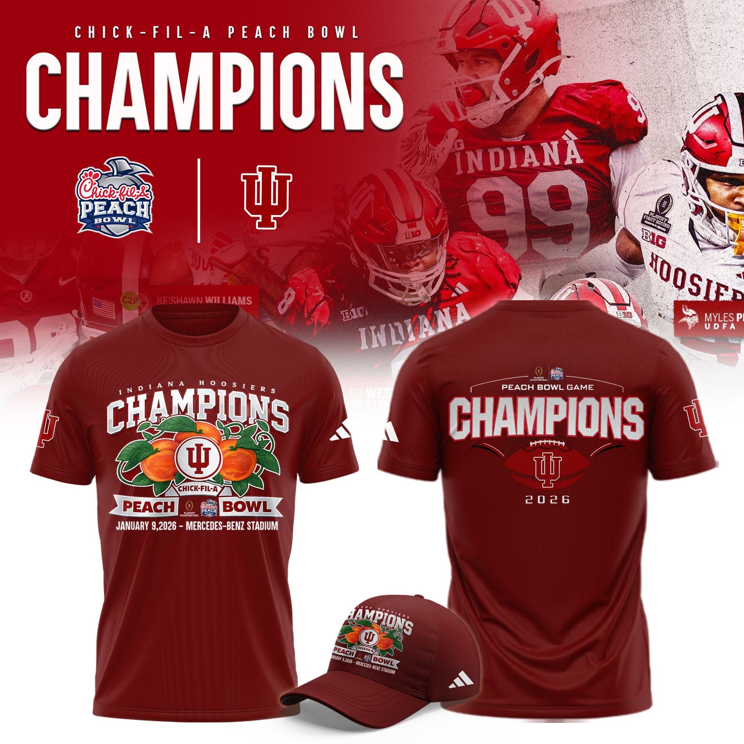 Indiana Hoosiers 2026 Peach Bowl Champions Limited Shirt