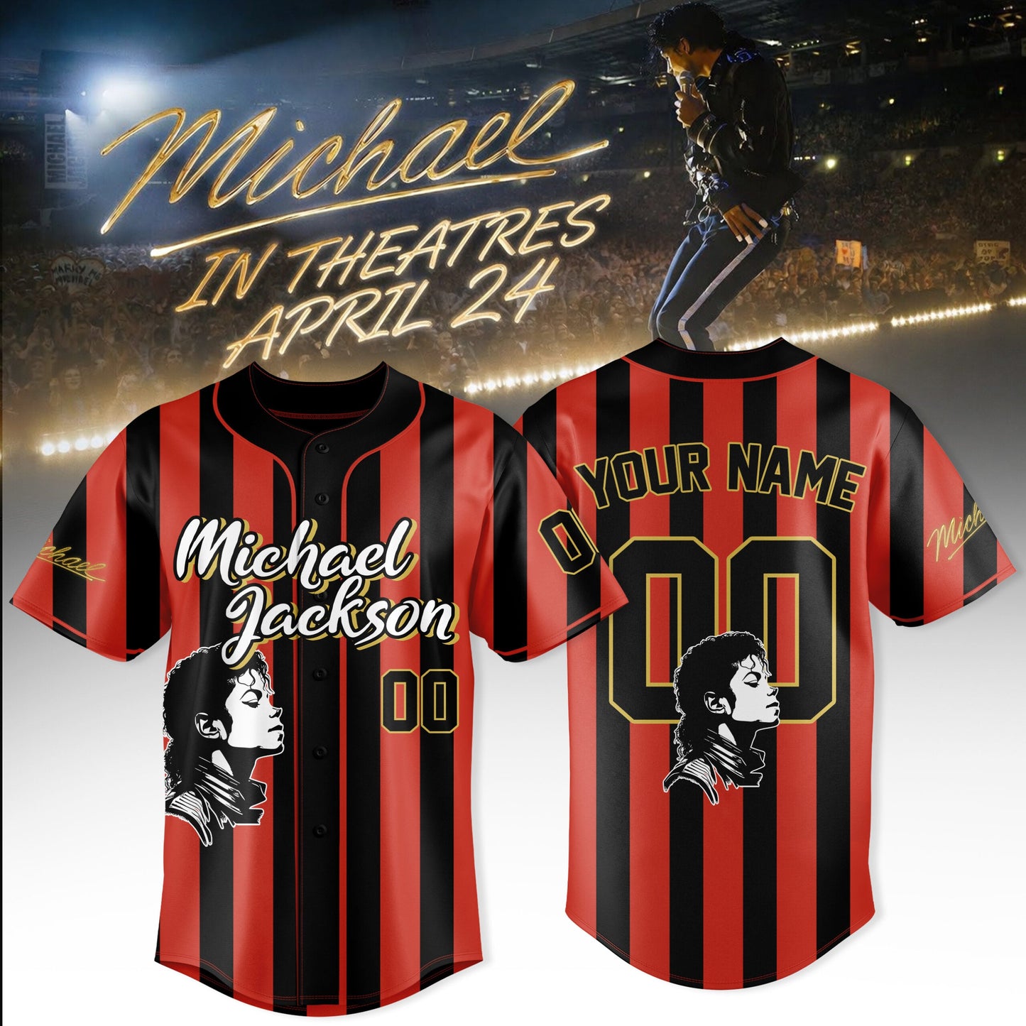 Michael Jackson Customize Baseball Jersey – Special Movie Edition – Red&Black